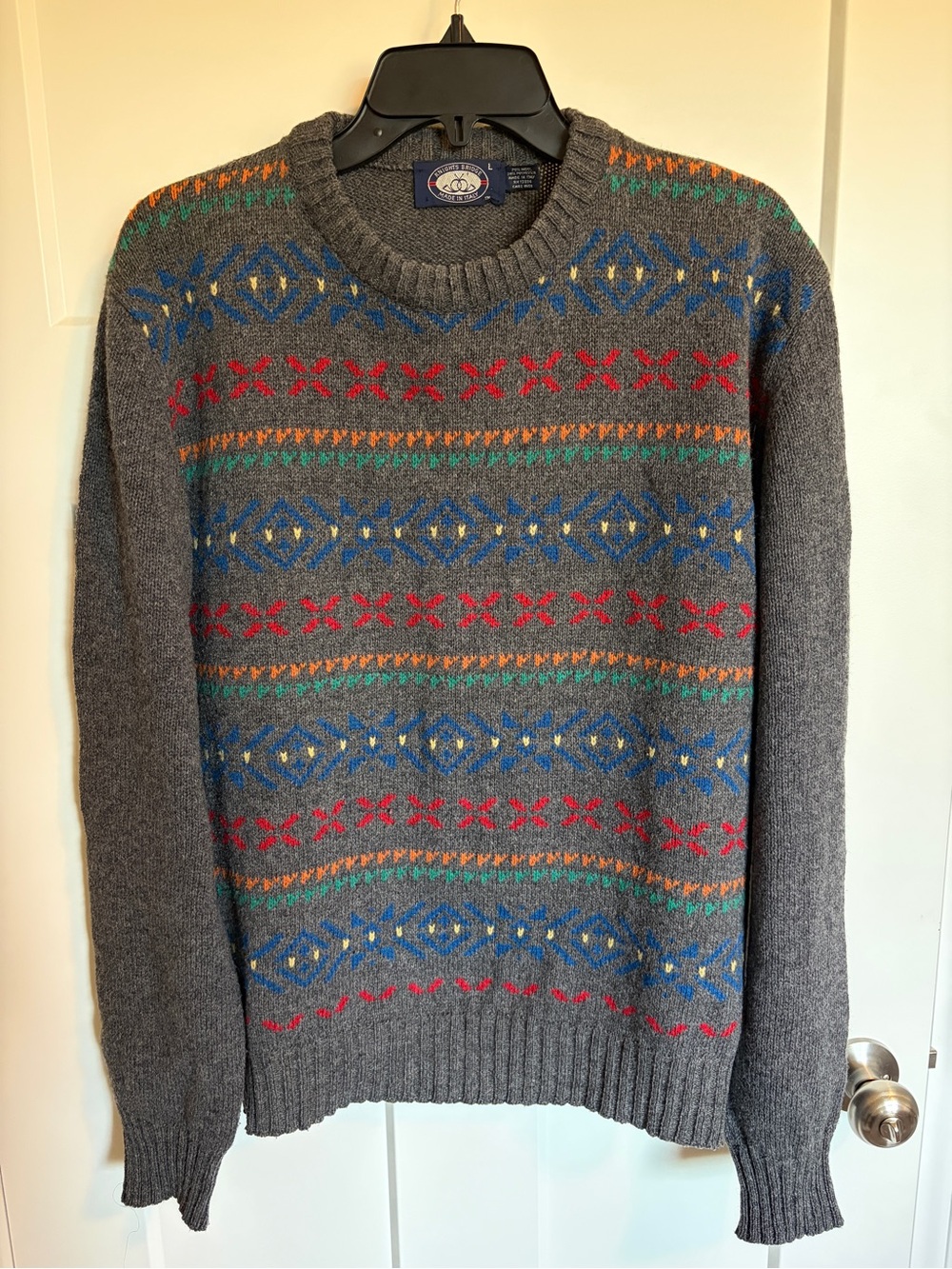 Vintage Knights Bridge Sweater MenLarge Wool Blend Made in Italy Gray Crewneck